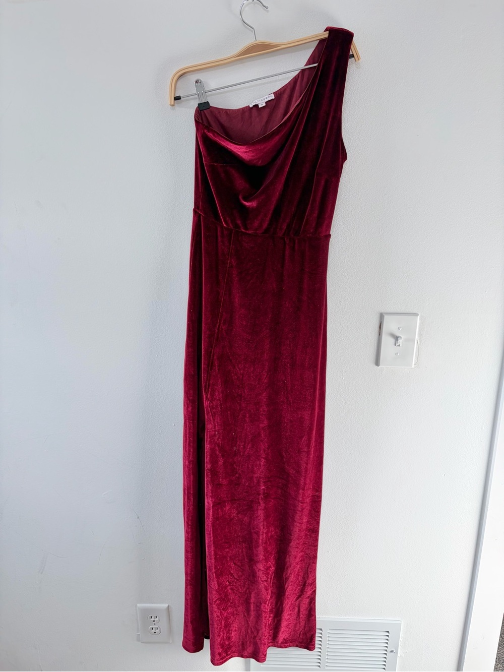 Baltic Born Velvet Burgundy One Shoulder Maxi- Size Small